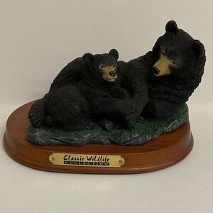 Classic Wildlife Collection Black Bear Cub Figurine Small Black Wood Base